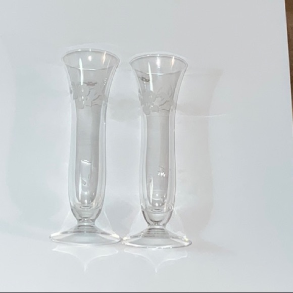 Avon Over 24% Lead Crystal Etched Bud Vase Set of Two Made in France Vintage - Picture 1 of 11